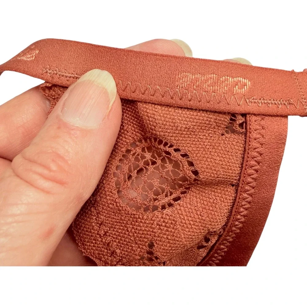 Aerie Women Terracotta Orange Floral Medallion Lace Plunge Racerback Bra 38D